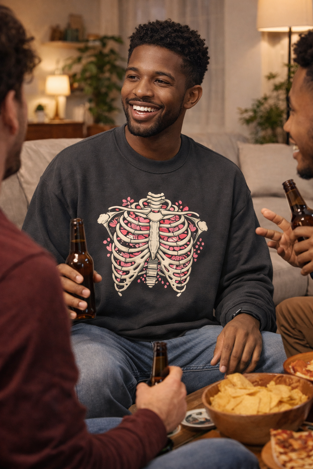 Ribcage Blossom Sweatshirt — Floral Skeleton Chest Graphic