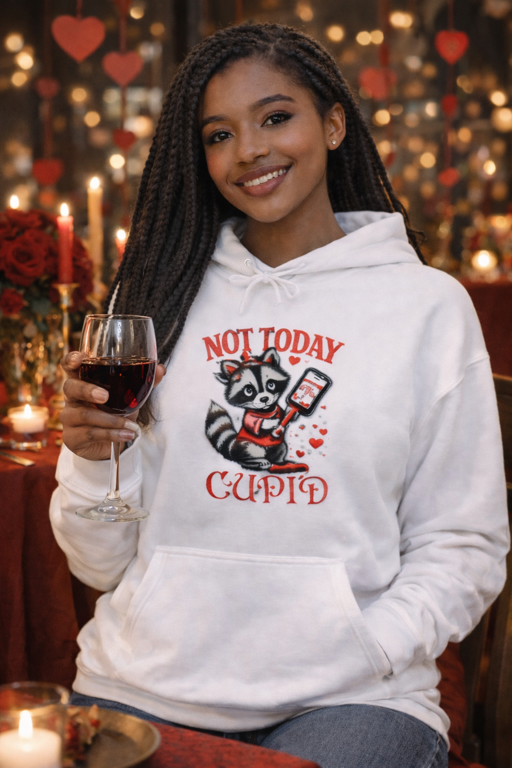 Not Today Cupido Raccoon Hoodie — Funny Valentine Anti-Love Sweatshirt