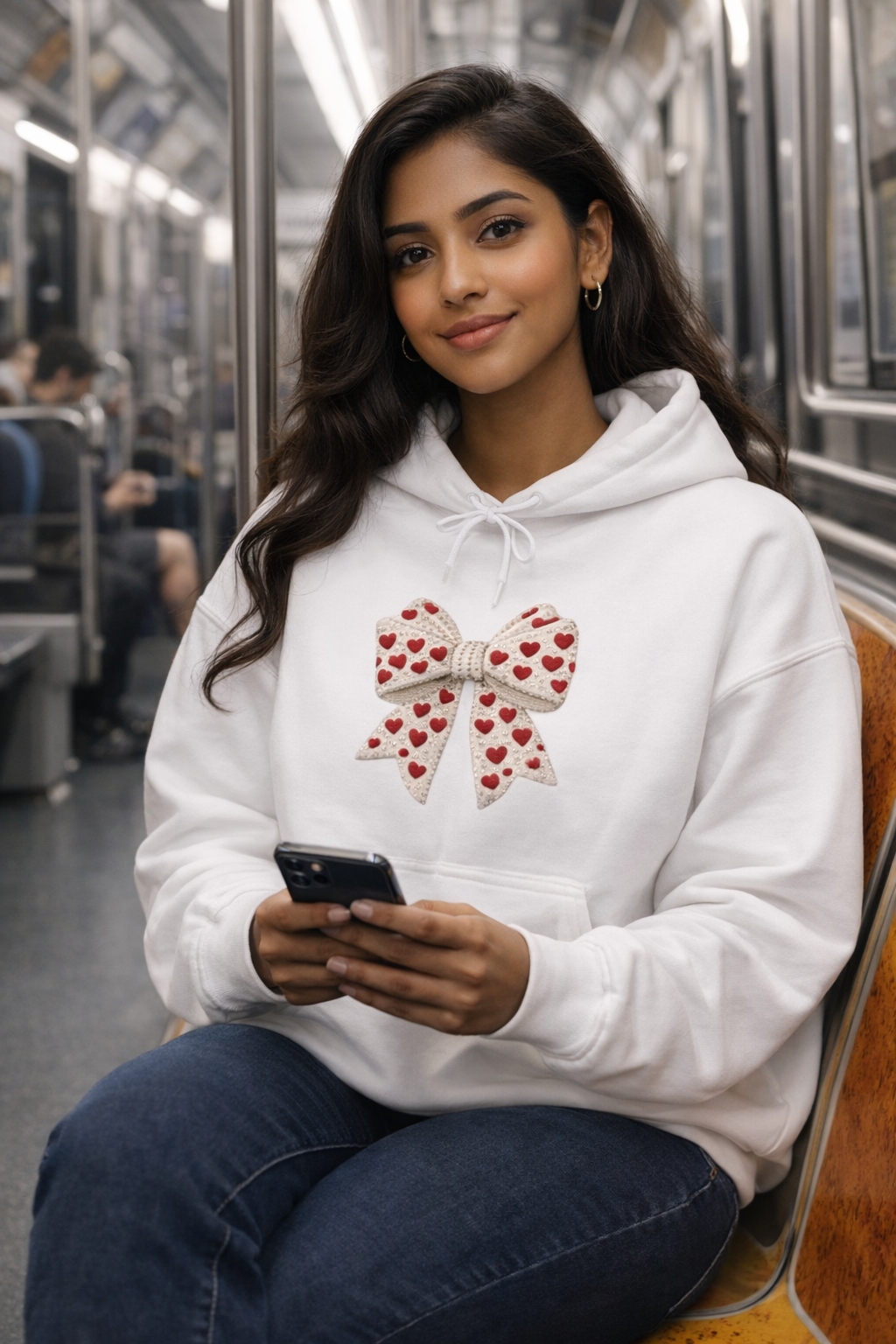 Valentine Heart Bow Hoodie — Cute Red Heart Ribbon Pullover