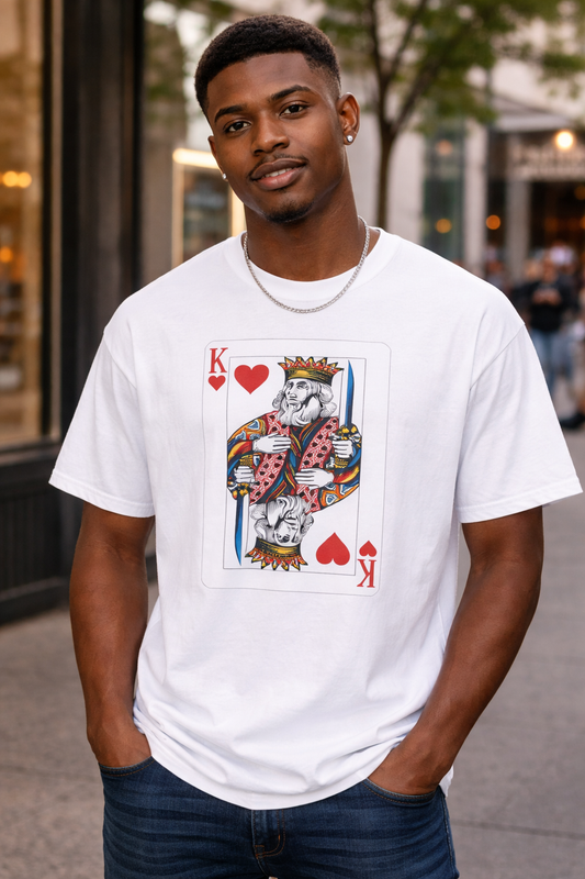 Valentines King of Hearts Unisex T-Shirt - Playful Card Design for Game Night