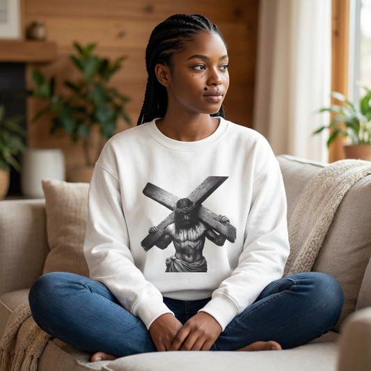 Crucifixion Art Sweatshirt — Religious Jesus Cross Graphic Crewneck