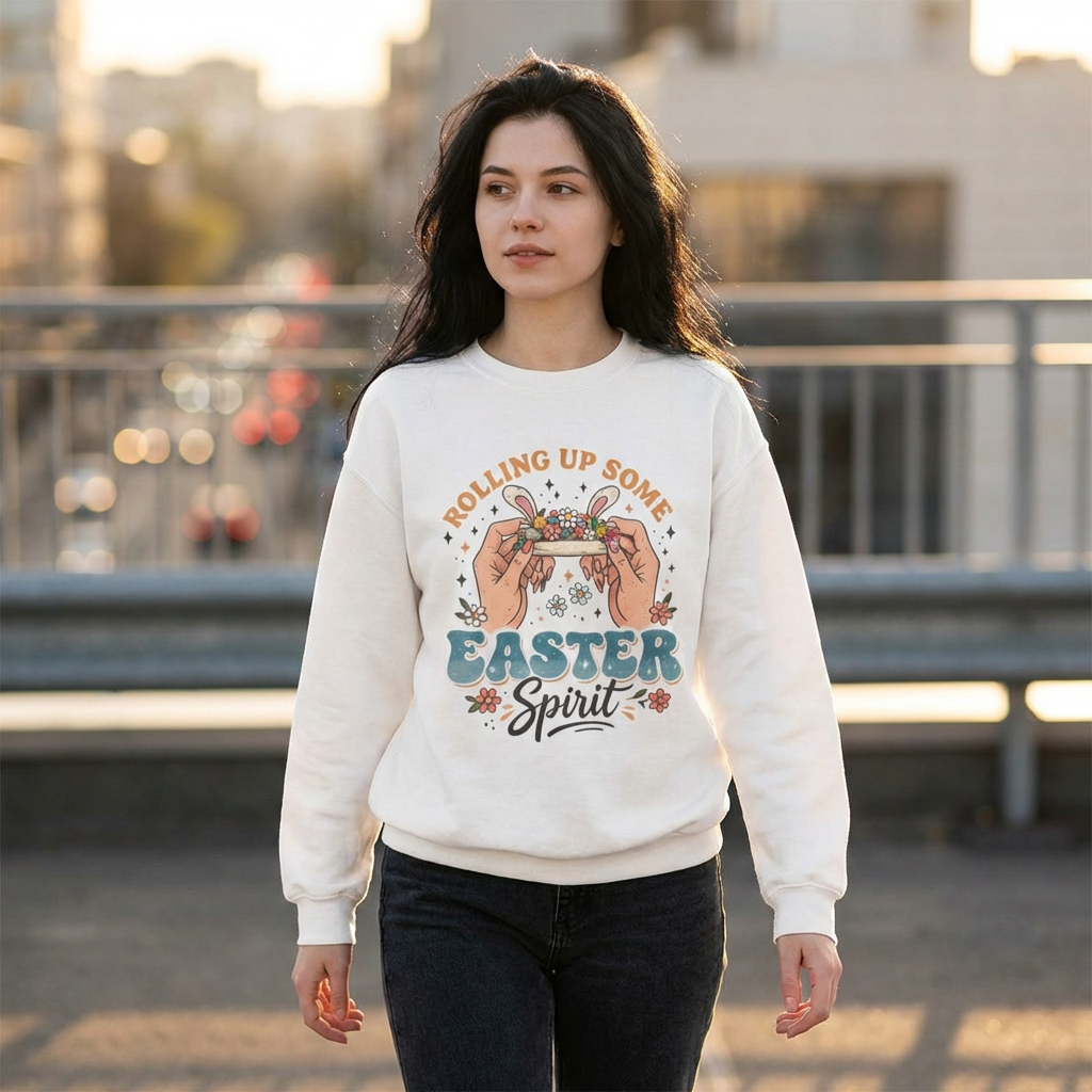 Easter Spirit Crewneck Sweatshirt — "Rolling Up Some Easter Spirit" Graphic