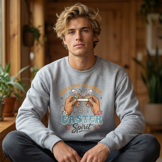 Easter Spirit Sweatshirt — "Rolling Up Some Easter Spirit" Graphic Crewneck