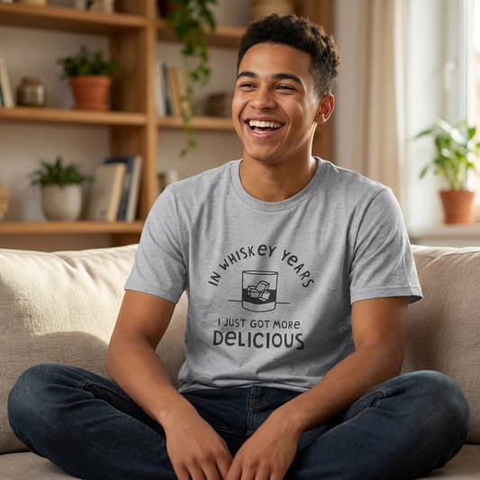 Whiskey Years T-Shirt — "In Whiskey Years I Just Got More Delicious" Funny Vintage Whiskey Tee