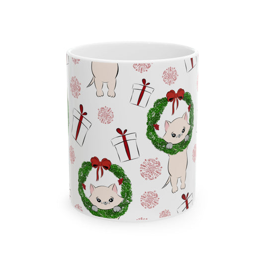 Christmas Cat Ceramic Mug, (11oz, 15oz)