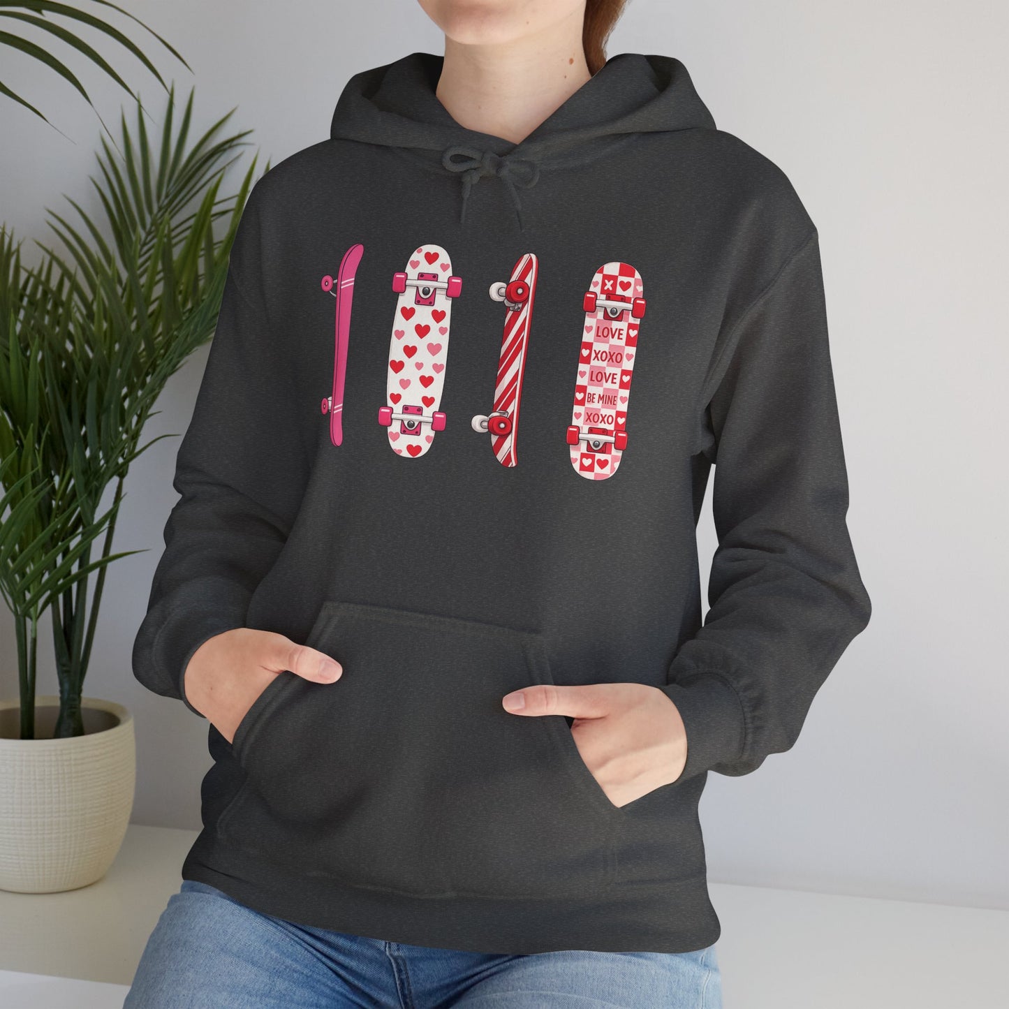 Valentine Skateboard Graphic Hoodie — Pink Heart Skate Decks