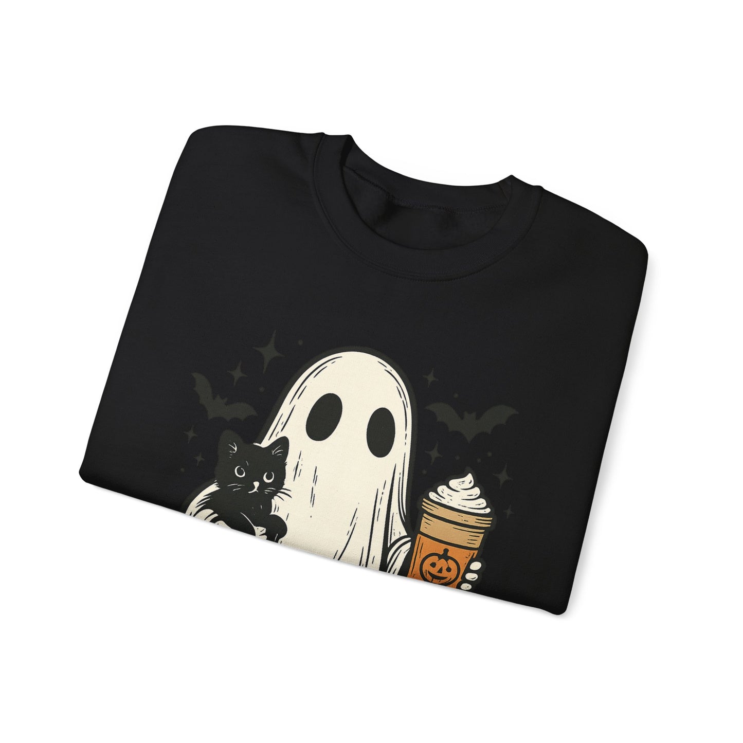 Ghostly Cuddle Sweatshirt - Cozy Unisex Crewneck, Halloween Apparel, Fall Fashion, Spooky Season, Cat Lover Gift
