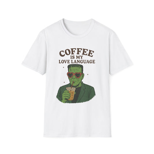 Frankenstein Coffee Lover T-Shirt, Funny Gift for Coffee Lovers, Unisex Tee, Perfect for Halloween, Casual Wear, Gift for Him/Her