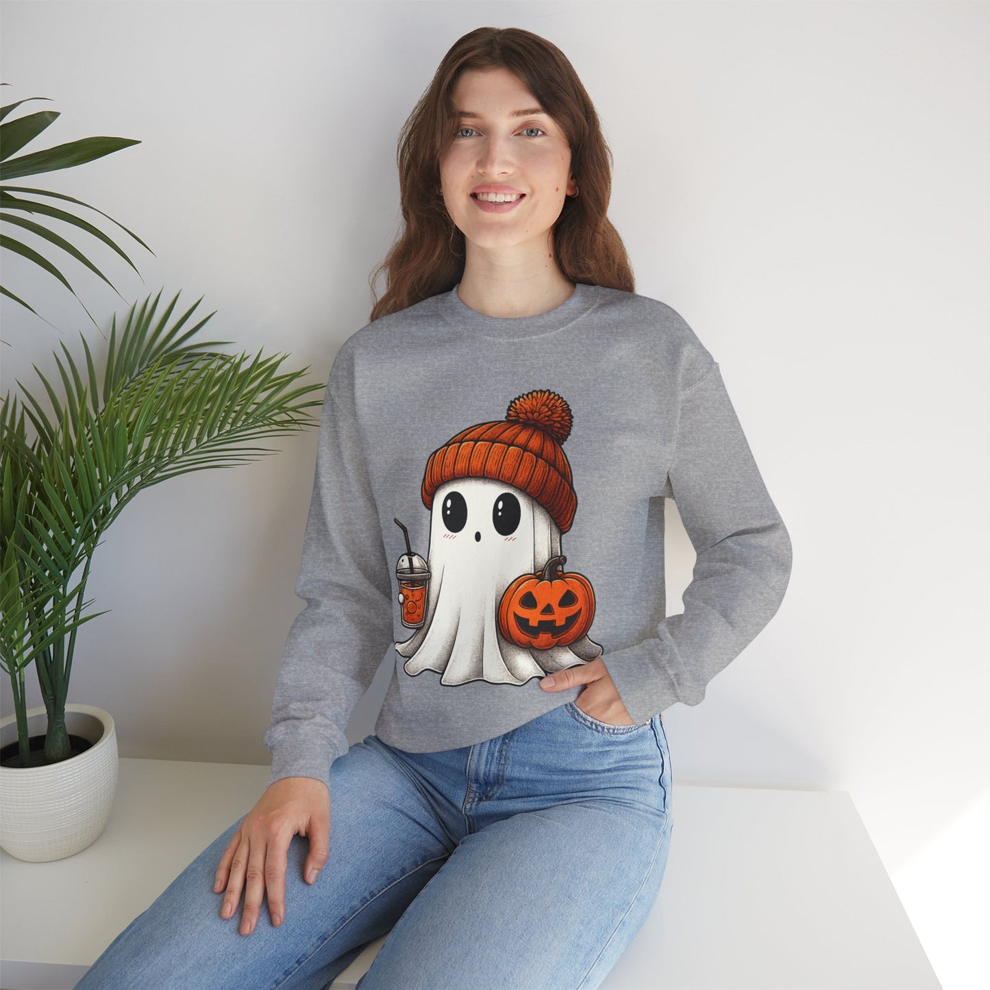 Cute Ghost Halloween Sweatshirt, Unisex Crewneck, Spooky Season Apparel, Fall Fashion, Cozy Pumpkin Sweater