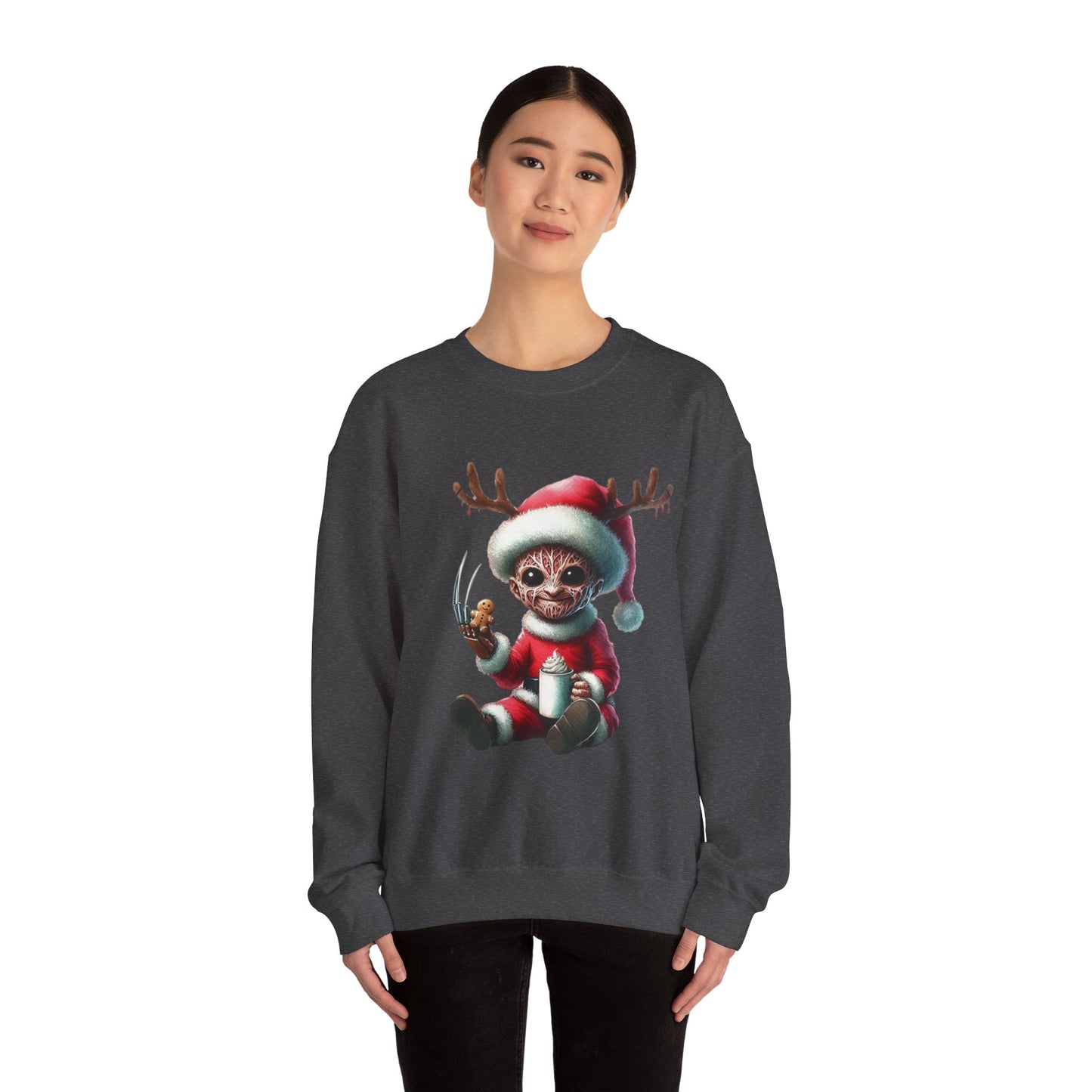 Christmas Cat Elf Sweatshirt — Cute Santa Kitten with Antlers Holiday Crewneck
