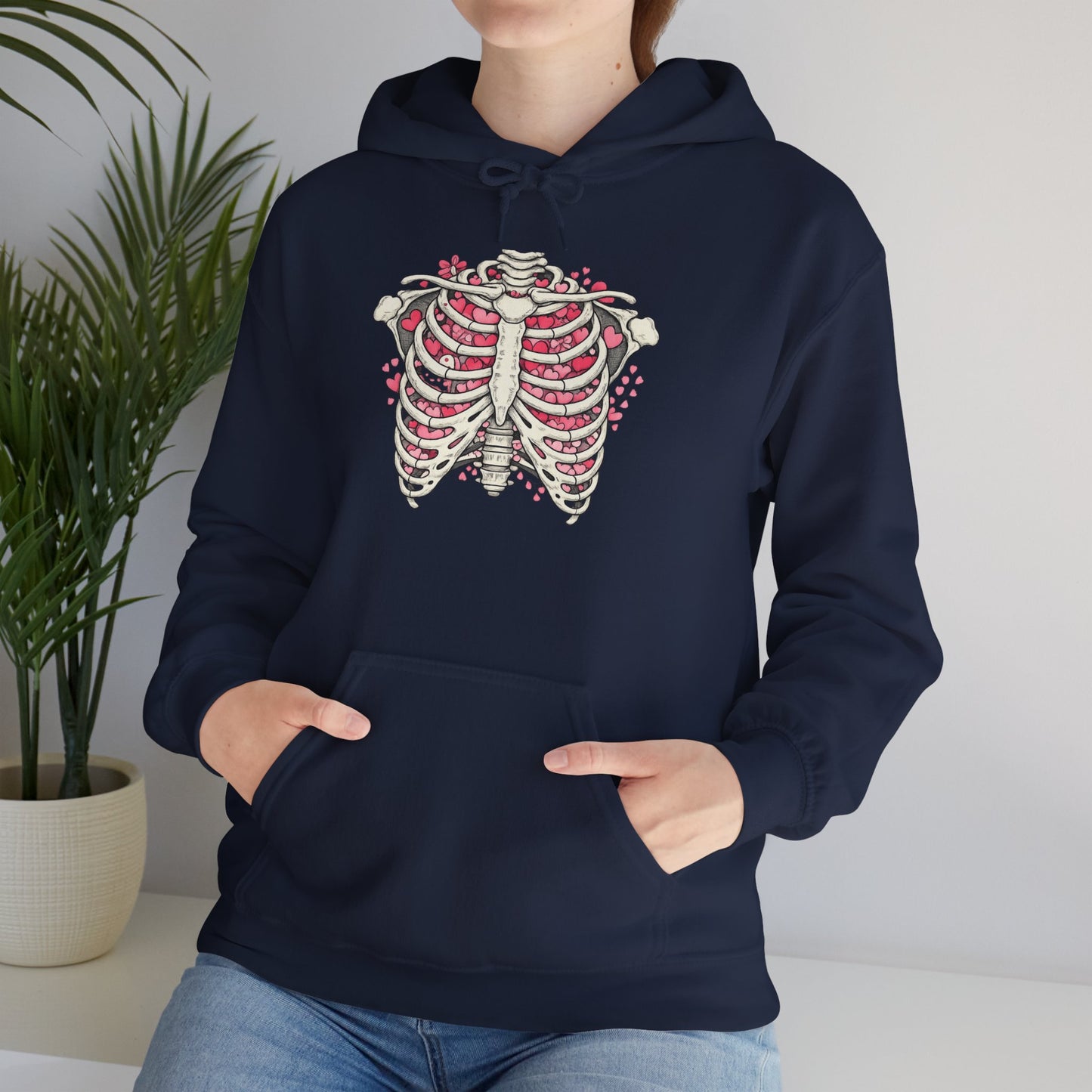 Ribcage Bloom Hoodie — Floral Skeleton Chest Graphic Sweatshirt