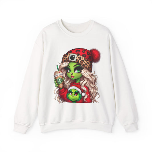 Grinch Girl Christmas Sweatshirt – Cute Holiday Coffee Graphic
