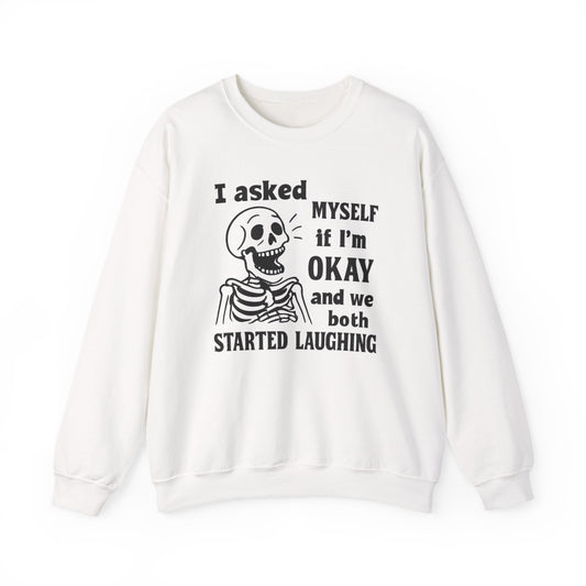 Funny Skeleton Sweatshirt, Unisex Crewneck for Comfort, Perfect for Halloween, Casual Wear, Gift for Friends, Cozy Laughs