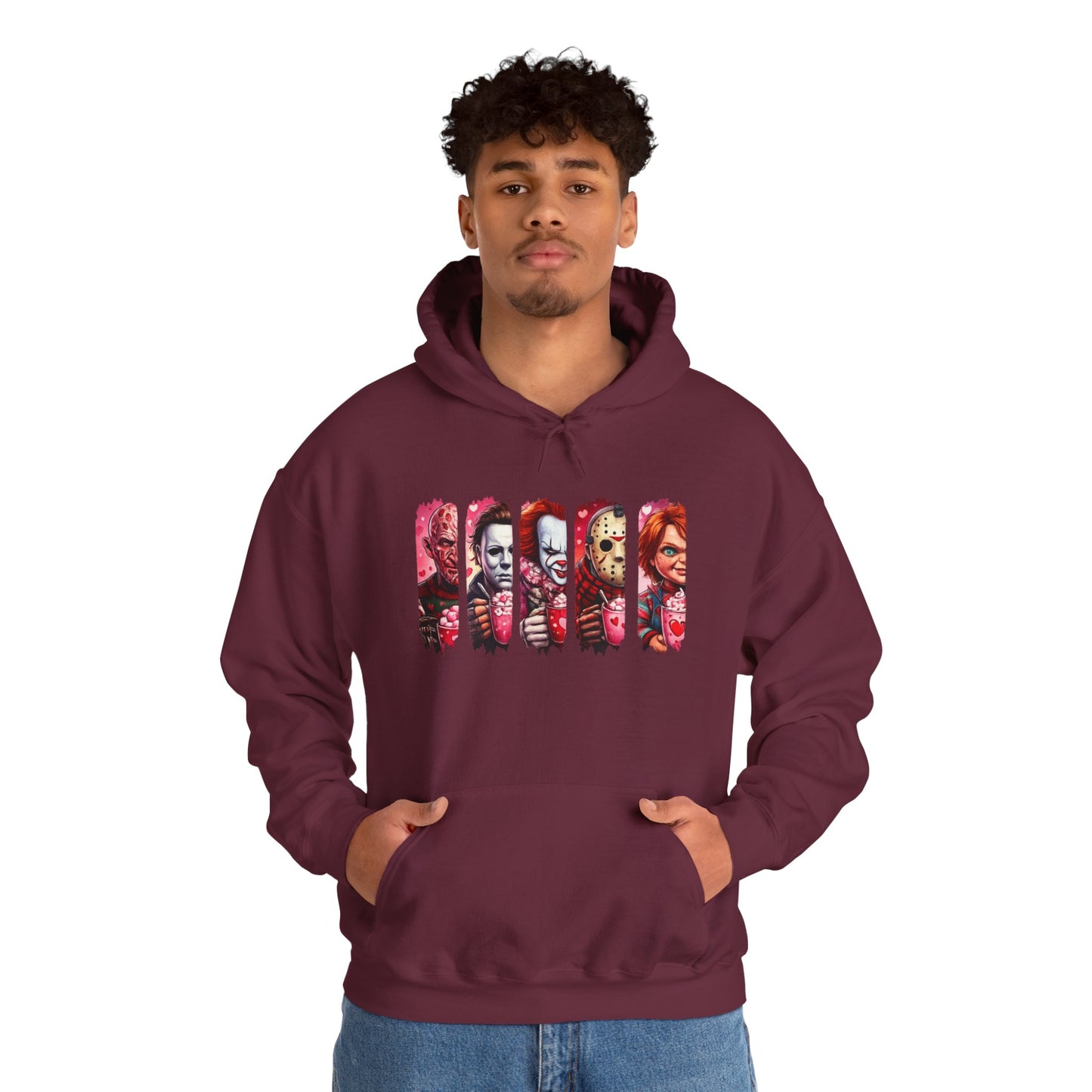 Horror Icons Hoodie — Stylized Slashed Portraits Graphic Sweatshirt