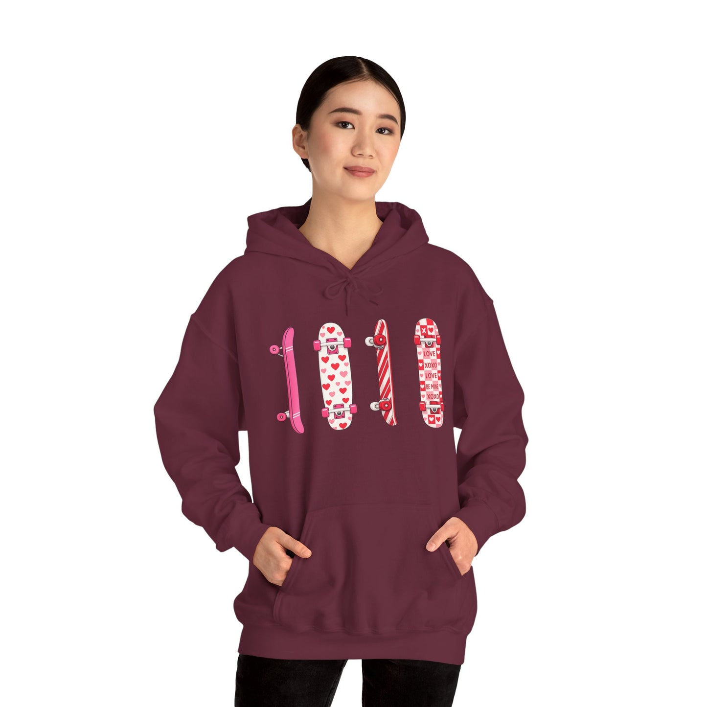 Valentine Skateboard Graphic Hoodie — Pink Heart Skate Decks