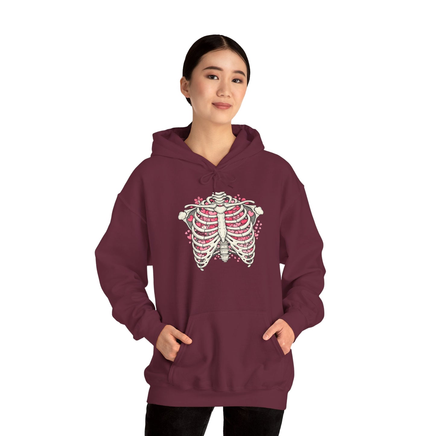 Ribcage Bloom Hoodie — Floral Skeleton Chest Graphic Sweatshirt