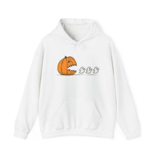 Spooky Ghosts & Pumpkin Hoodie - Unisex Heavy Blend Hoodie, Halloween Apparel, Cozy Fall Layer, Ghost Lovers Gift, Autumn Style