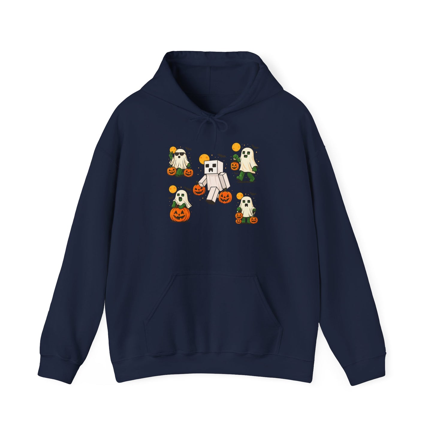 Halloween Themed Unisex Hoodie, Cozy Fall  Hoodie, Pumpkin Ghost Design, Autumn Apparel, Perfect for Trick-or-Treating