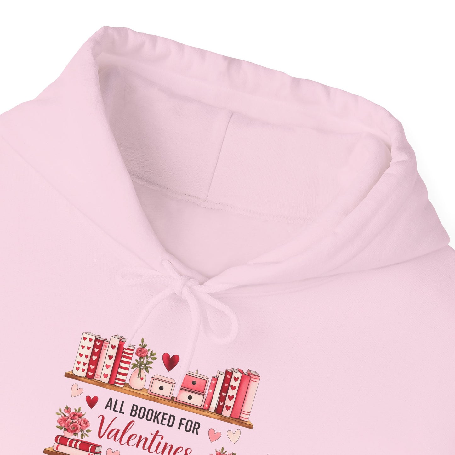 Valentine’s Day Cozy Hoodie – “All Booked for Valentine’s” Cute Bookshop Graphic