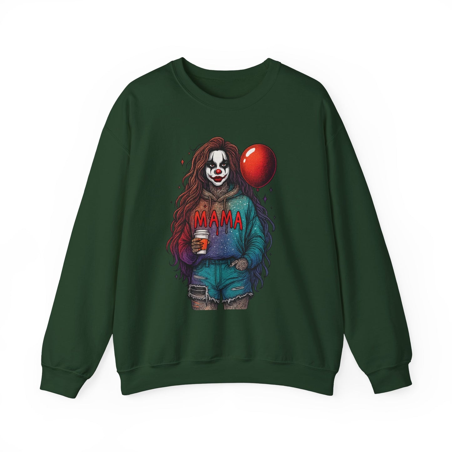 Clown-themed Crewneck Sweatshirt for Moms, Cozy Gift for Mother's Day, Halloween Apparel, Trendy Casual Wear, Unique Graphic Top