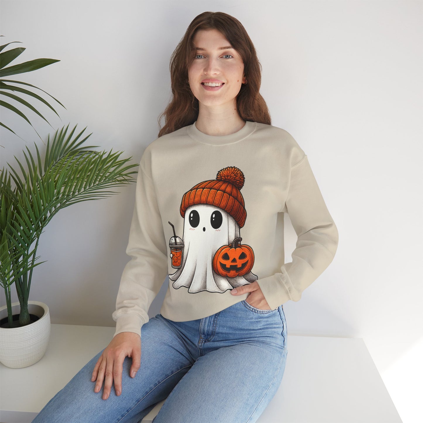 Cute Ghost Halloween Sweatshirt, Unisex Crewneck, Spooky Season Apparel, Fall Fashion, Cozy Pumpkin Sweater