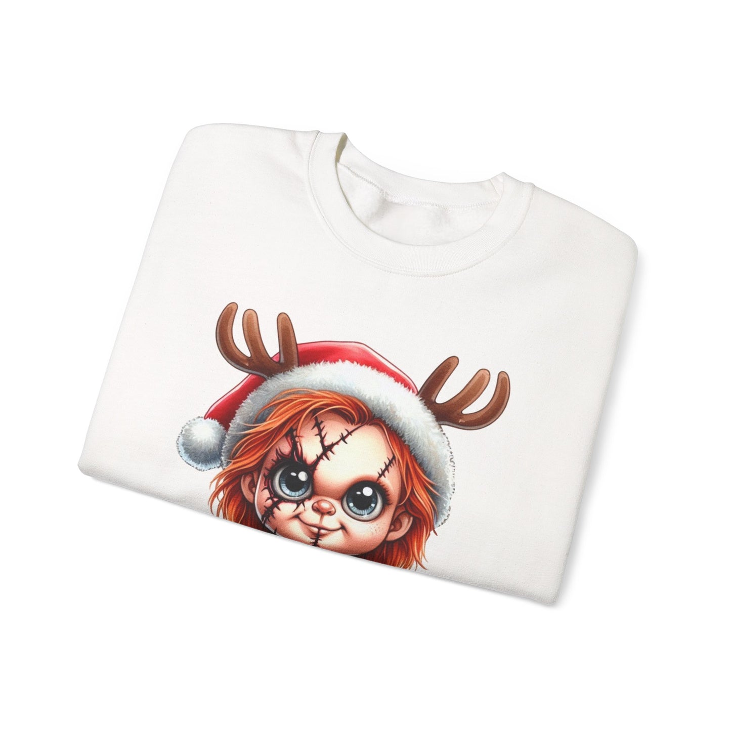 Christmas Chucky Crewneck Sweatshirt — Cute Creepy Reindeer Chucky Holiday Sweatshirt