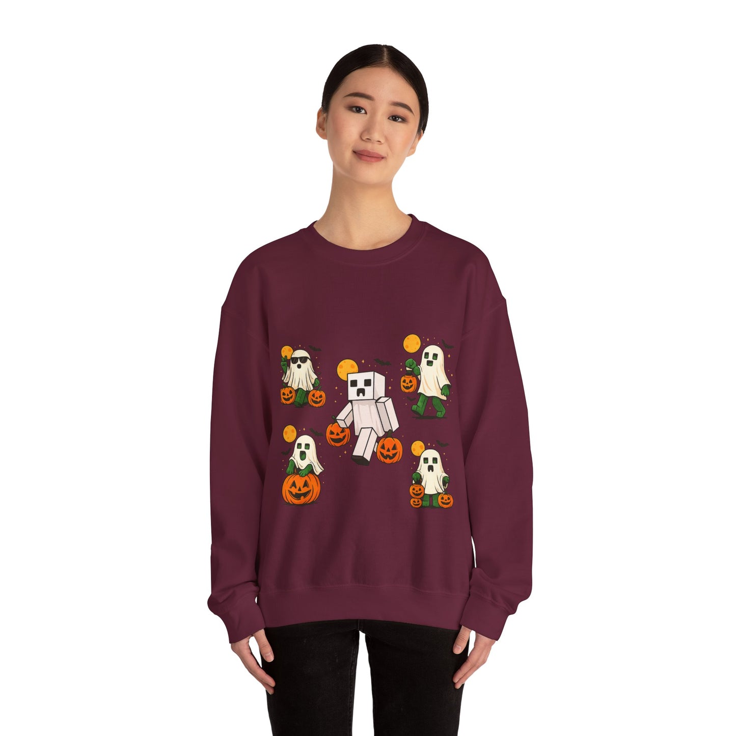 Halloween Ghost Cartoon Sweatshirt, Unisex Crewneck, Cozy Autumn Wear, Halloween Gifts, Spooky Season Apparel, Cute Sweatshirt