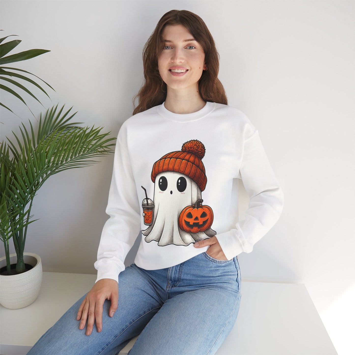 Cute Ghost Halloween Sweatshirt, Unisex Crewneck, Spooky Season Apparel, Fall Fashion, Cozy Pumpkin Sweater