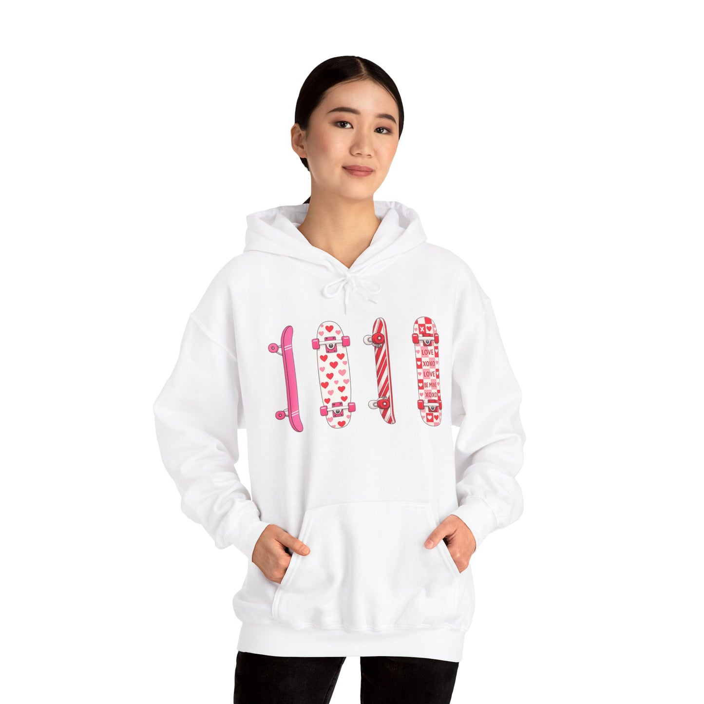 Valentine Skateboard Graphic Hoodie — Pink Heart Skate Decks