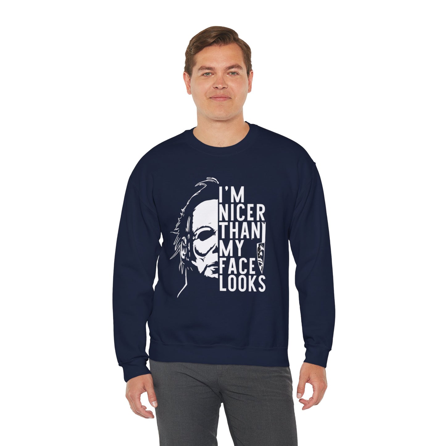 Unisex Halloween Humor Crewneck Sweatshirt, Funny Sweatshirt, Gift for Horror Fans, Halloween Apparel, Spooky Vibes, Comfortable Layering