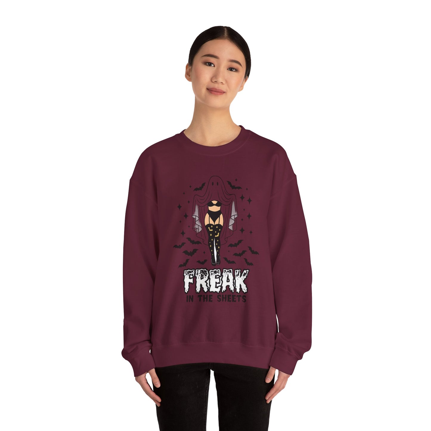 Freak in the Sheets Sweatshirt - Spooky Fun Crewneck for Halloween, Cozy Lounge Wear, Unisex Gift, Autumn Style, Casual Wardrobe Essential