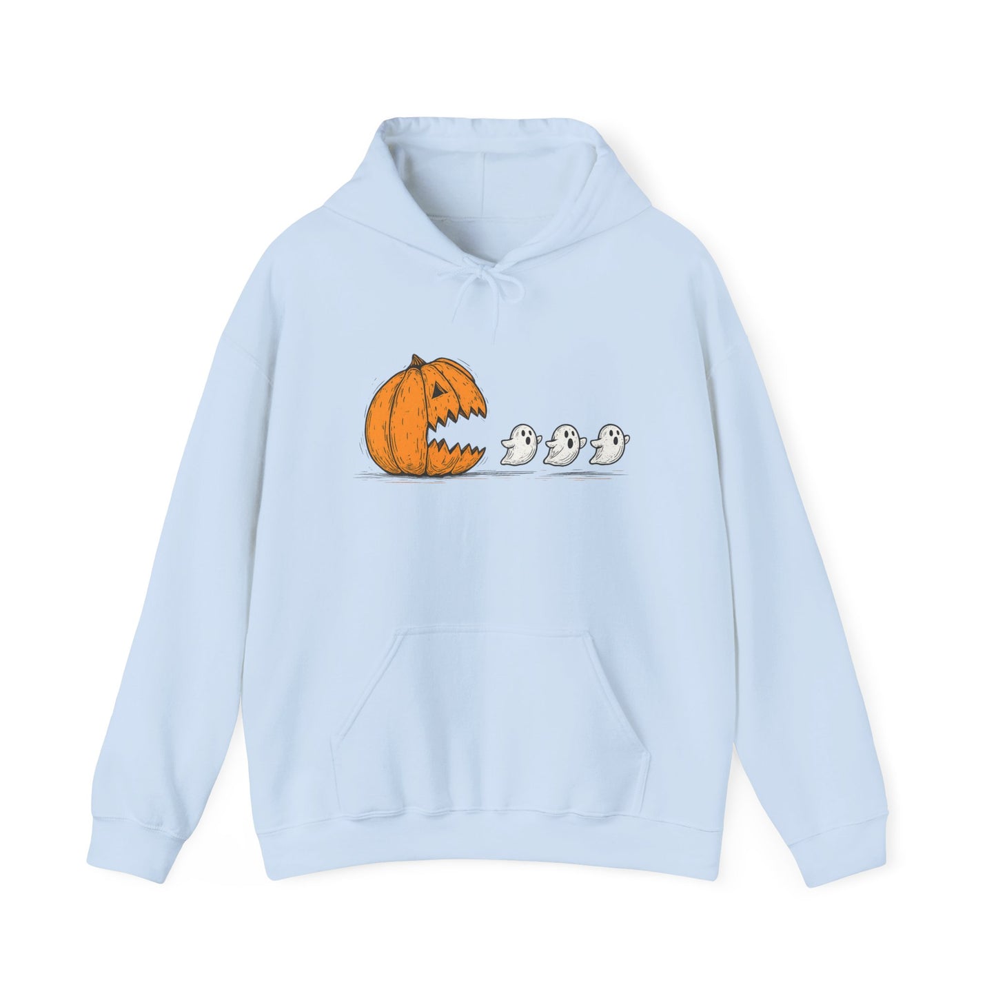 Spooky Ghosts & Pumpkin Hoodie - Unisex Heavy Blend Hoodie, Halloween Apparel, Cozy Fall Layer, Ghost Lovers Gift, Autumn Style