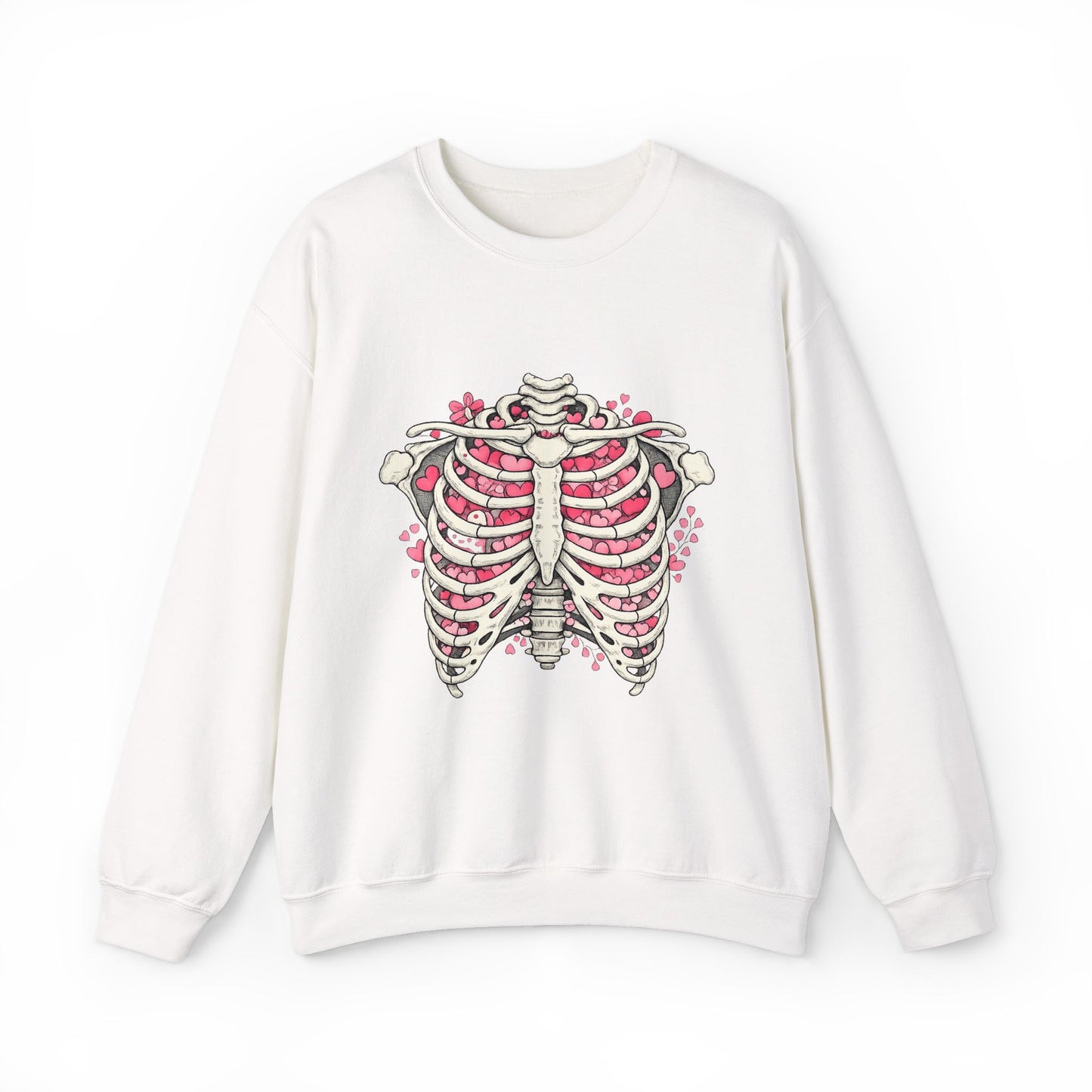 Ribcage Blossom Sweatshirt — Floral Skeleton Chest Graphic