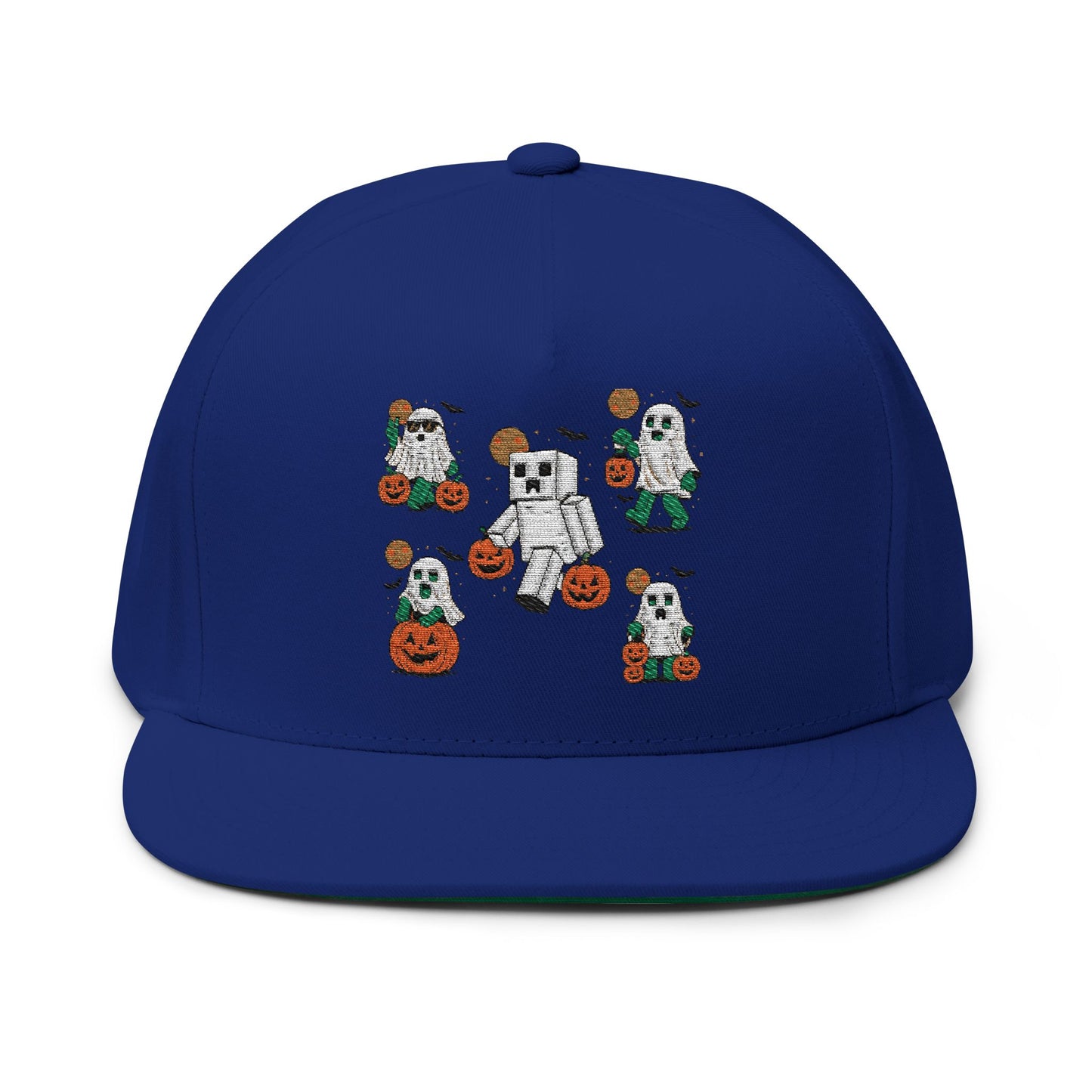 Halloween-Themed Flat Bill Cap, Pumpkin Hat, Embroidered Cap for Fall, Unique Gift for Halloween, Holiday Accessories, Spooky Season Fashion