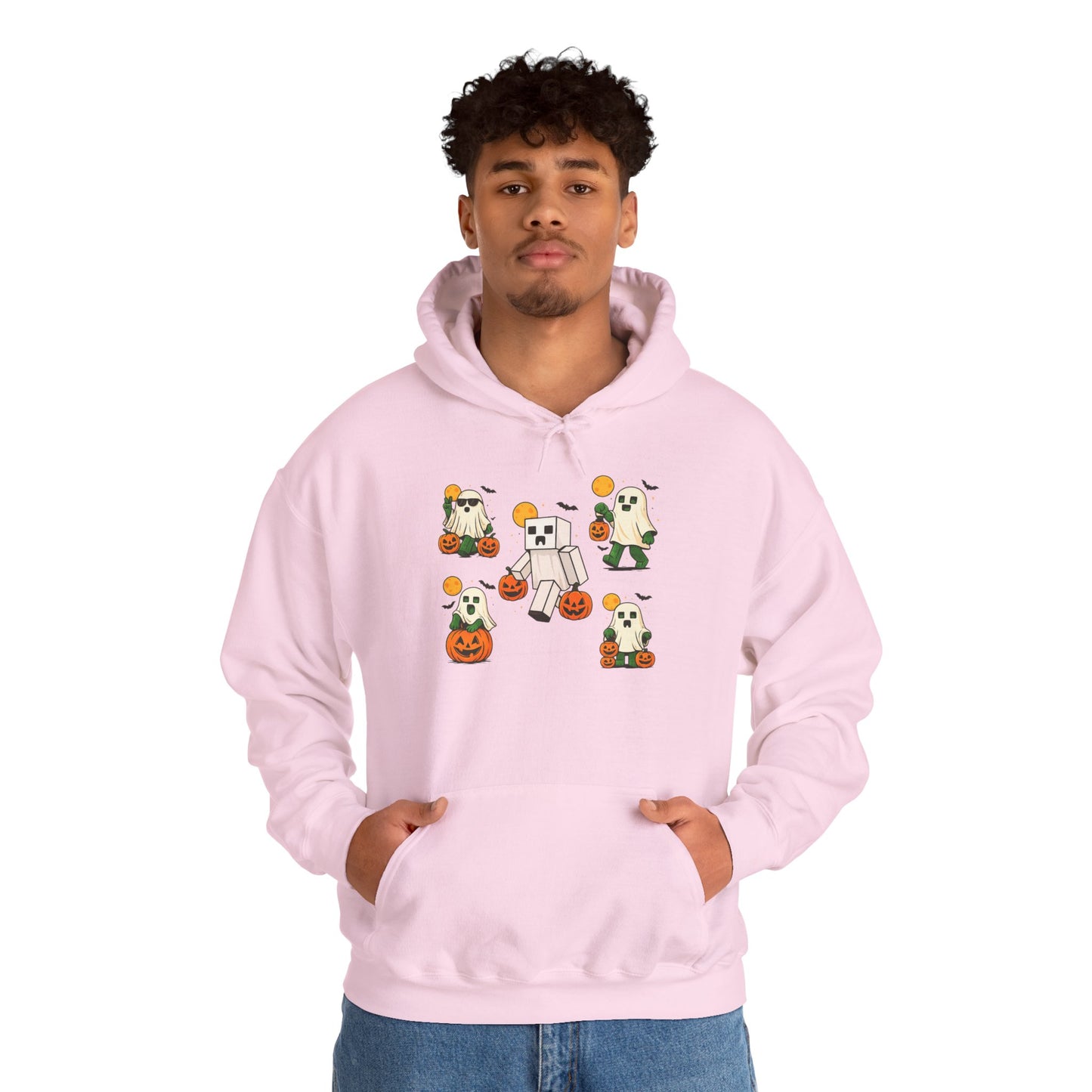 Halloween Themed Unisex Hoodie, Cozy Fall  Hoodie, Pumpkin Ghost Design, Autumn Apparel, Perfect for Trick-or-Treating