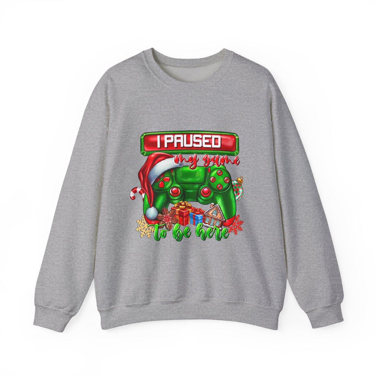 Gaming Christmas Sweatshirt — "I Paused My Game to Be Here" Controller Holiday Crewneck