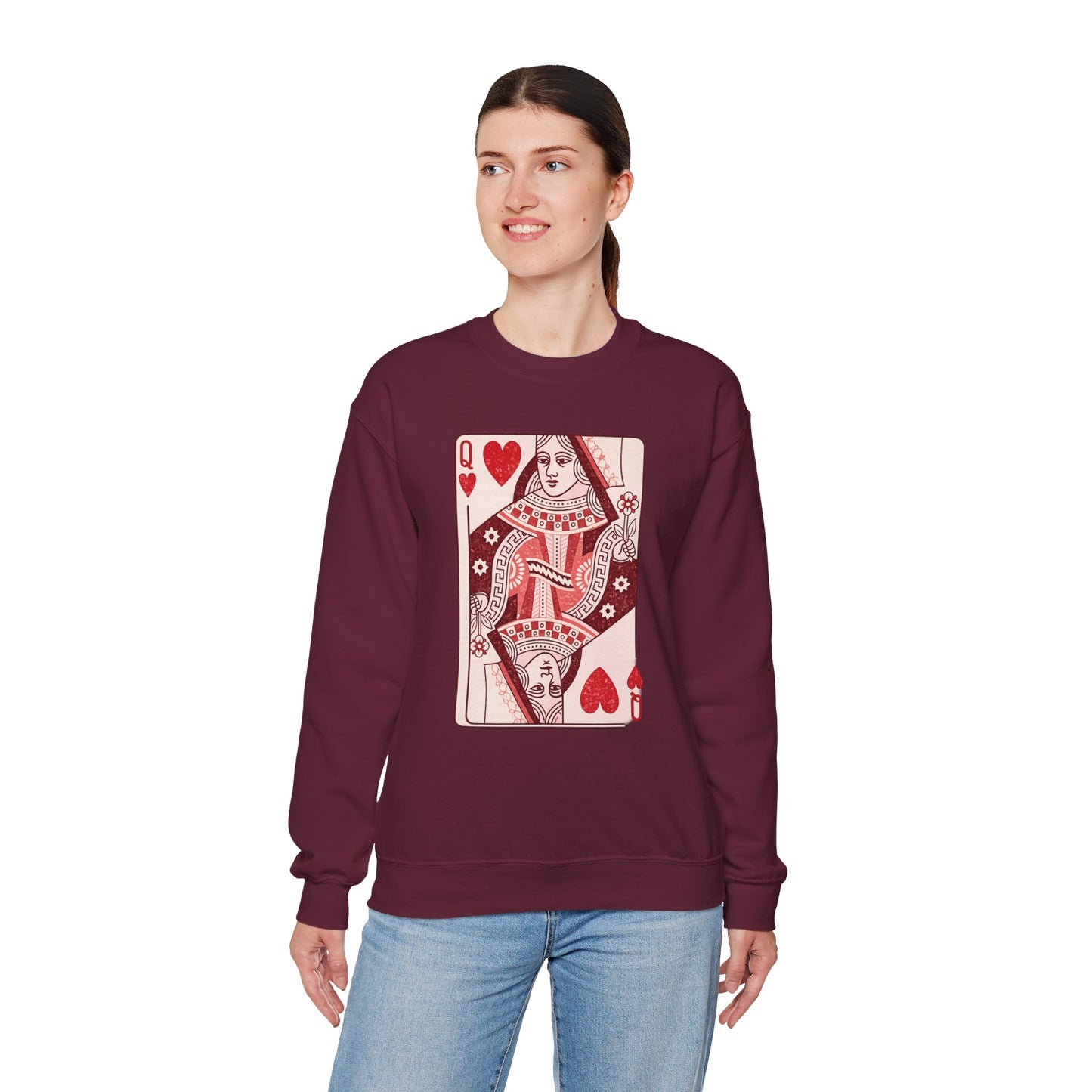 Queen of Hearts Crewneck Sweatshirt – Playing Card Graphic