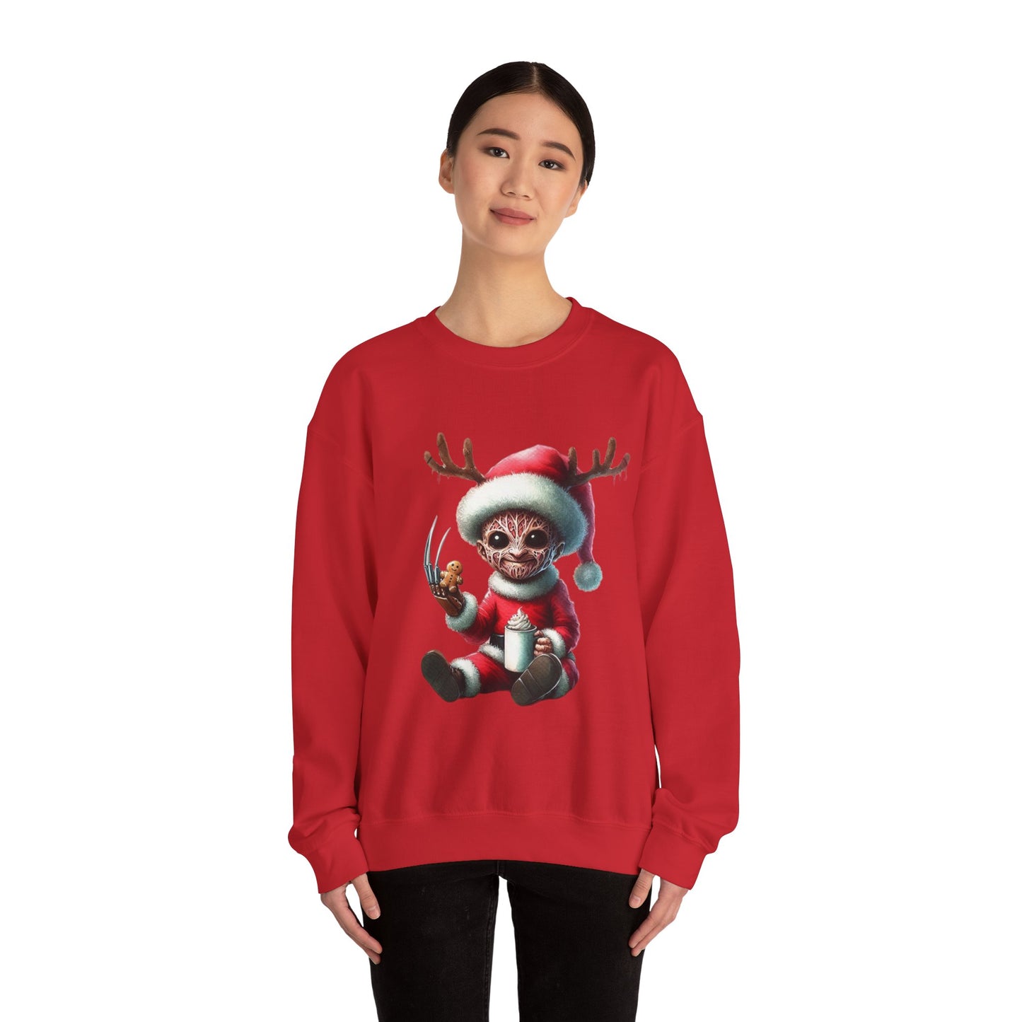 Christmas Cat Elf Sweatshirt — Cute Santa Kitten with Antlers Holiday Crewneck