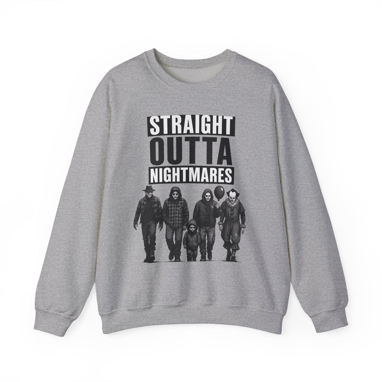 Straight Outta Nightmares Crewneck Sweatshirt | Unisex Pullover for Halloween, Cozy Gift for Horror Fans, Casual Layering