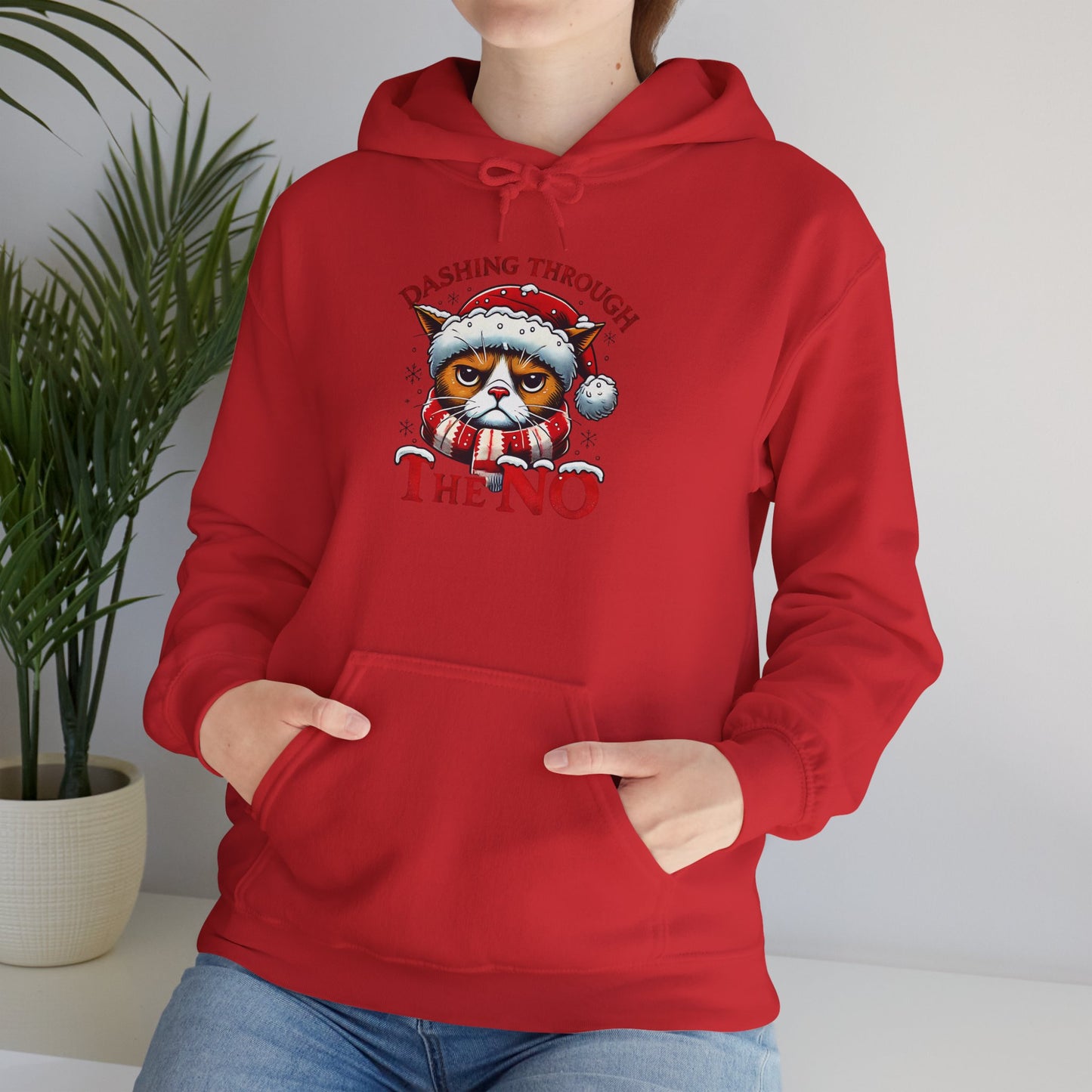 Festive Cat Christmas Hoodie, Unisex Heavy Blend Hooded Sweatshirt, Holiday Gift, Cozy Winter Apparel, Funny Xmas Sweatshirt