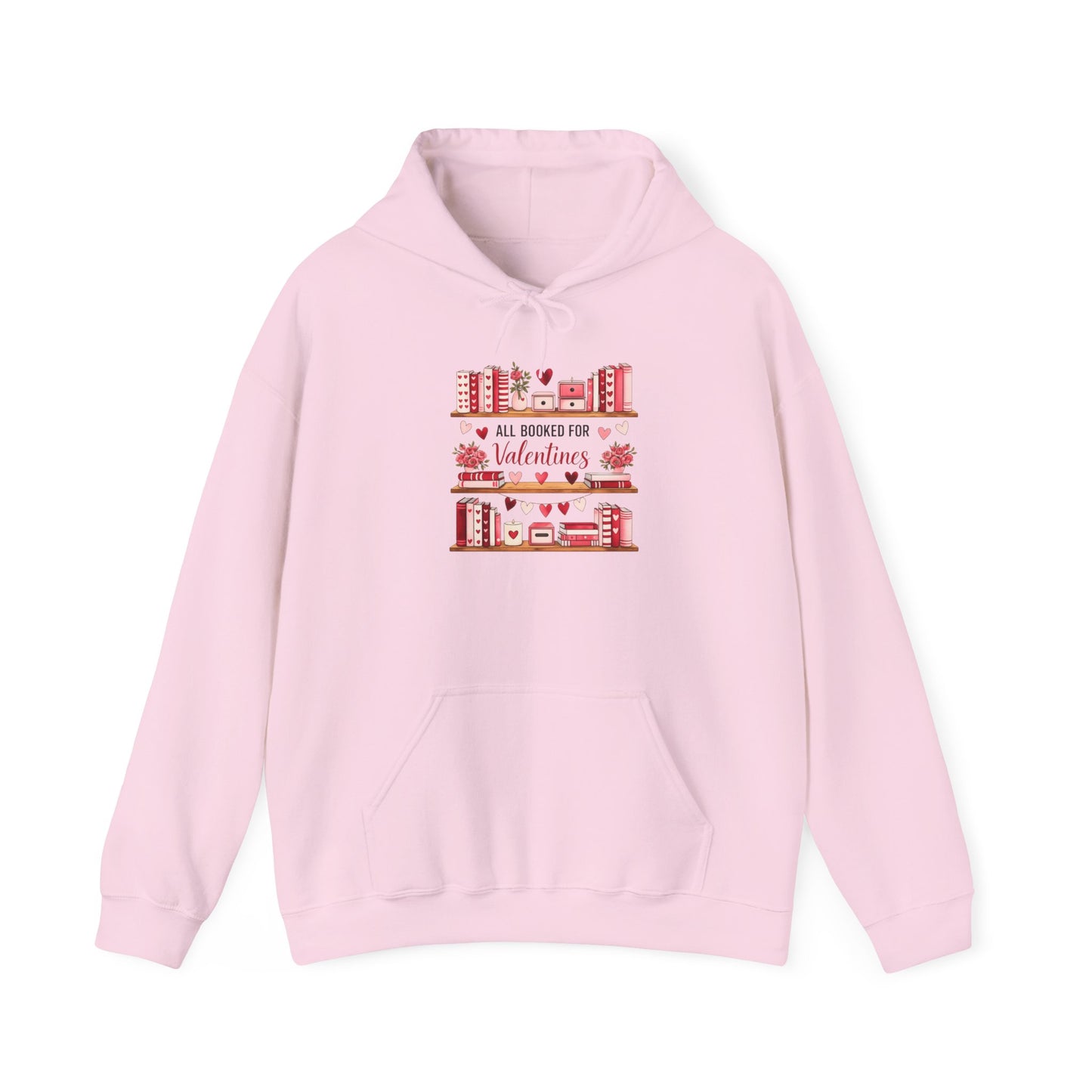 Valentine’s Day Cozy Hoodie – “All Booked for Valentine’s” Cute Bookshop Graphic