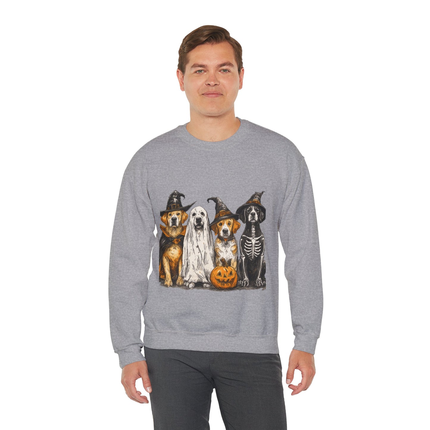 Halloween Dog-Themed Sweatshirt, Cozy Fall Apparel, Unisex Crewneck, Pet Lover Gift, Spooky Season Fashion