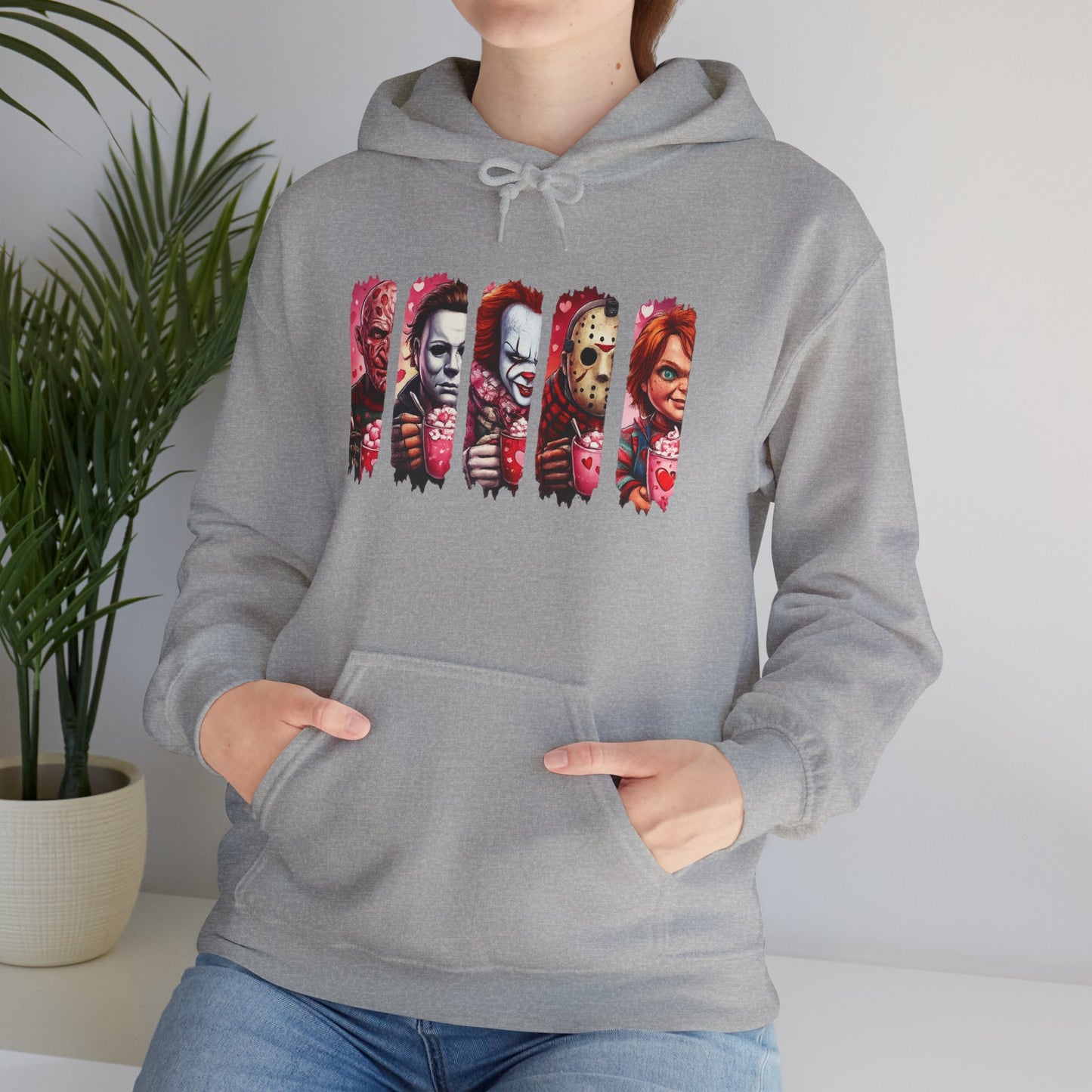 Horror Icons Hoodie — Stylized Slashed Portraits Graphic Sweatshirt