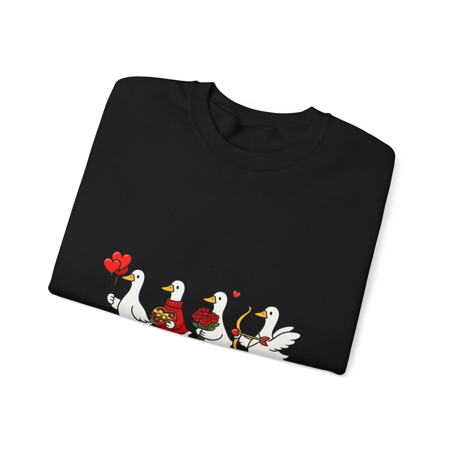 Geese Parade Crewneck Sweatshirt – Cute Valentine Ducks Holding Hearts Graphic