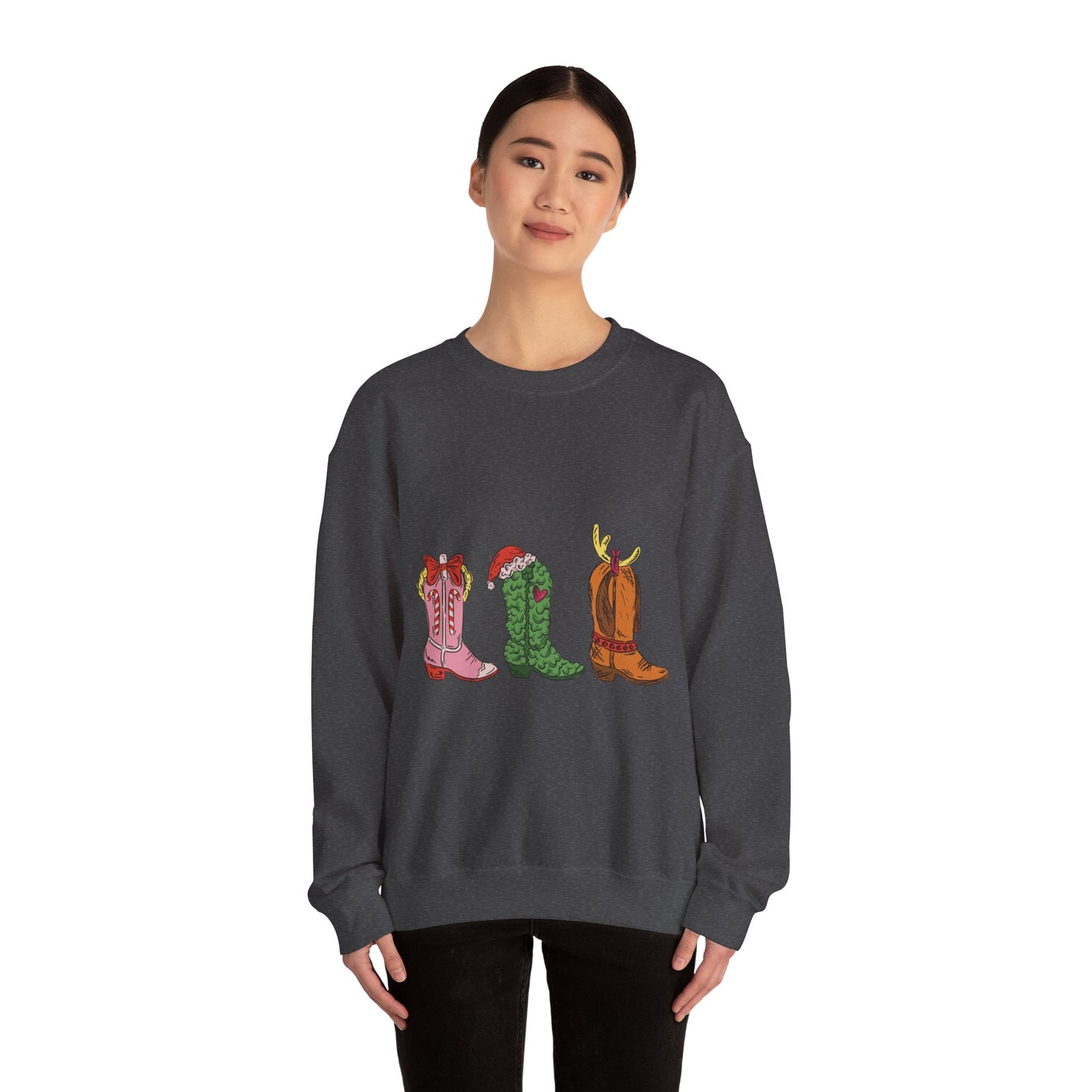 Christmas Cowboy Boots Crewneck Sweatshirt — Festive Western Holiday Sweatshirt