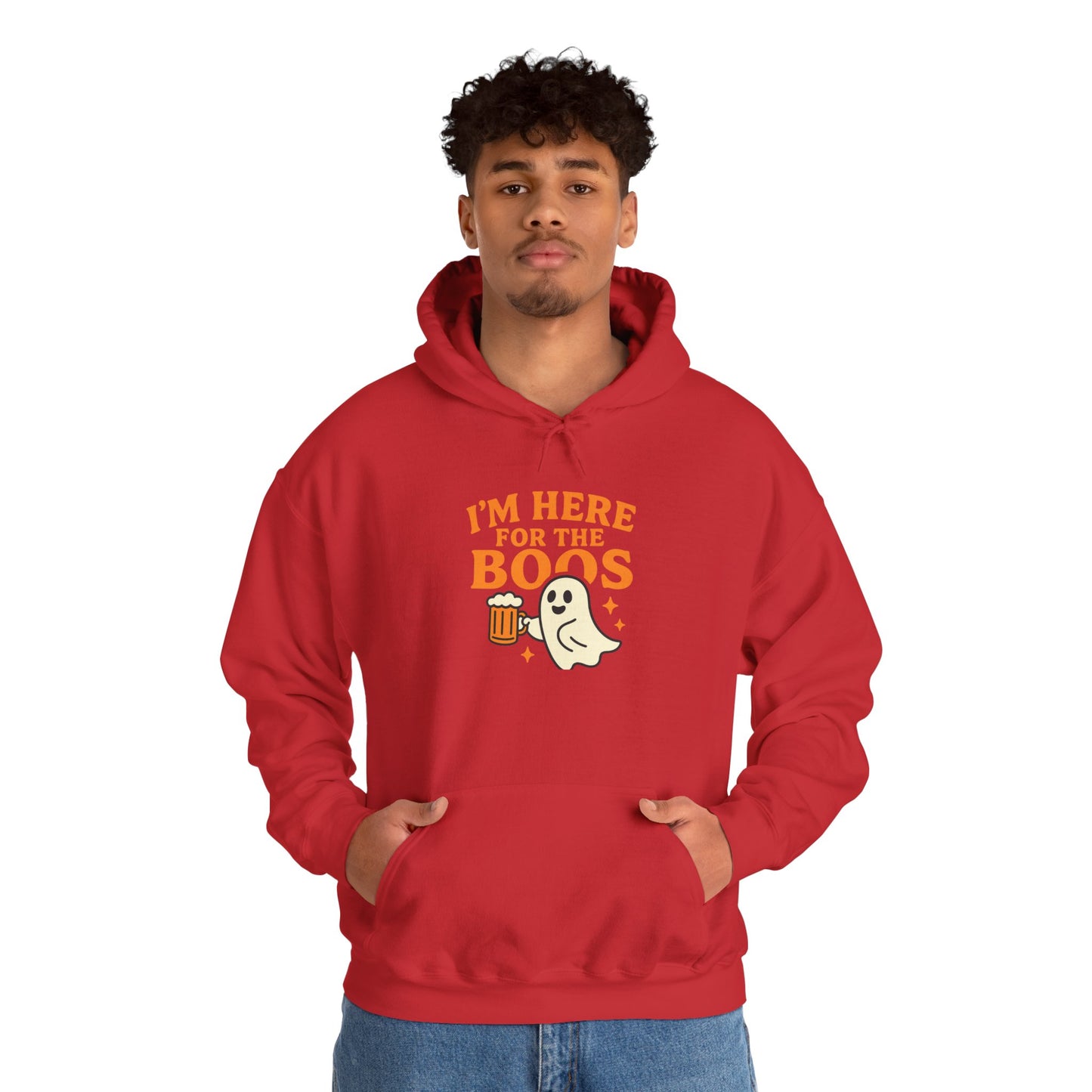 Halloween Party Hoodie, I'm Here for the Boos Hoodie, Unisex Halloween hoodie, Ghost Design Hooded Pullover, Spooky Season Apparel