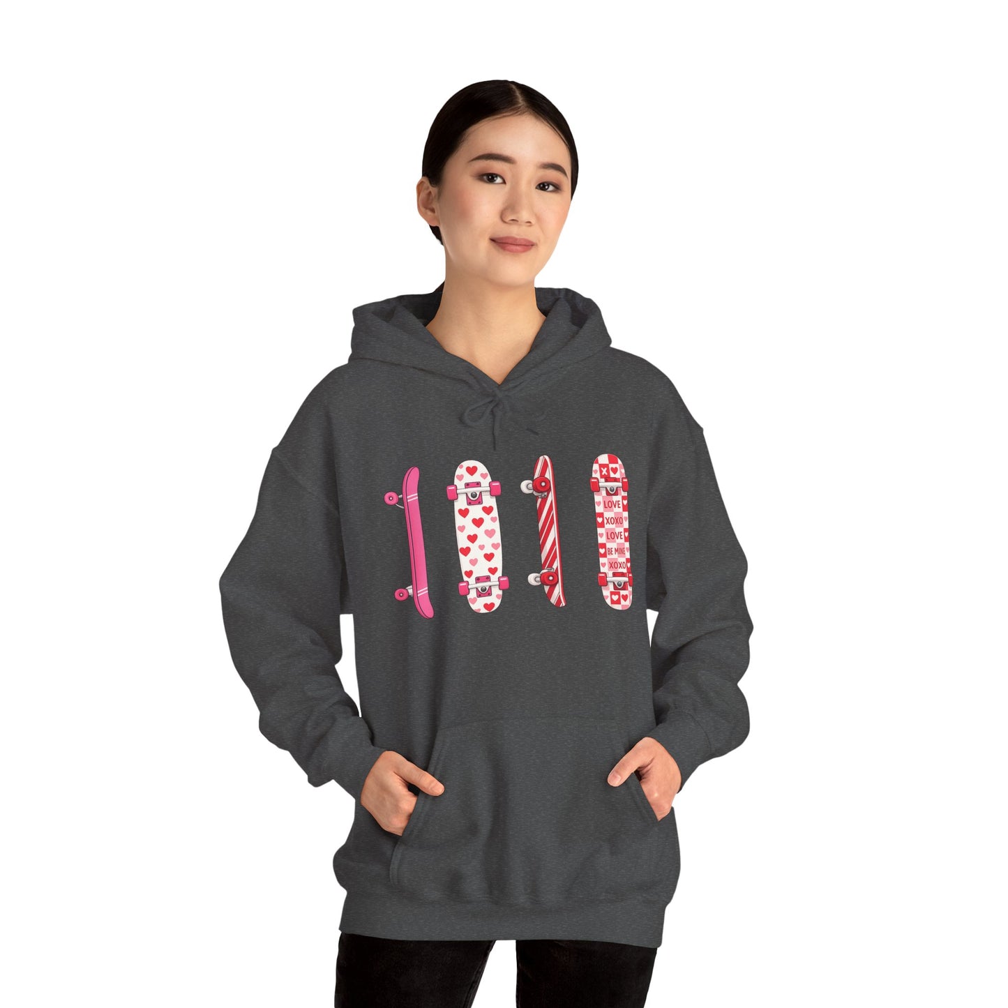Valentine Skateboard Graphic Hoodie — Pink Heart Skate Decks