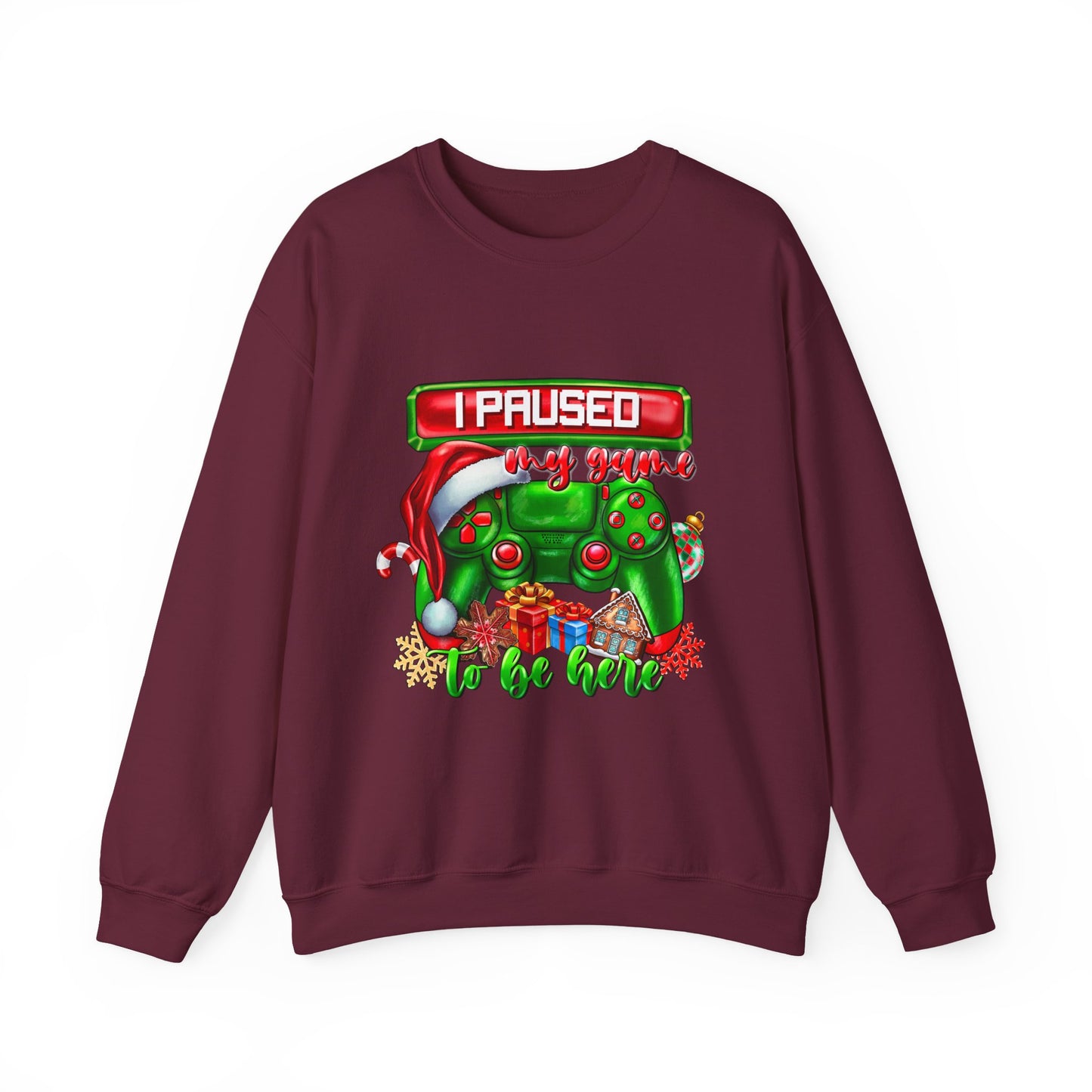 Gaming Christmas Sweatshirt — "I Paused My Game to Be Here" Controller Holiday Crewneck