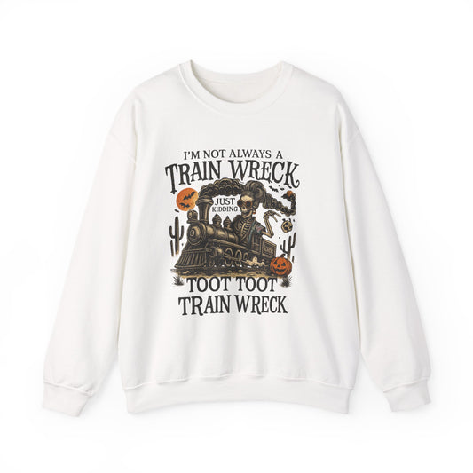 Funny Train Wreck Sweatshirt, Unisex Crewneck Sweatshirt, Halloween Apparel, Gift for Train Lovers, Cozy Fall Outfit