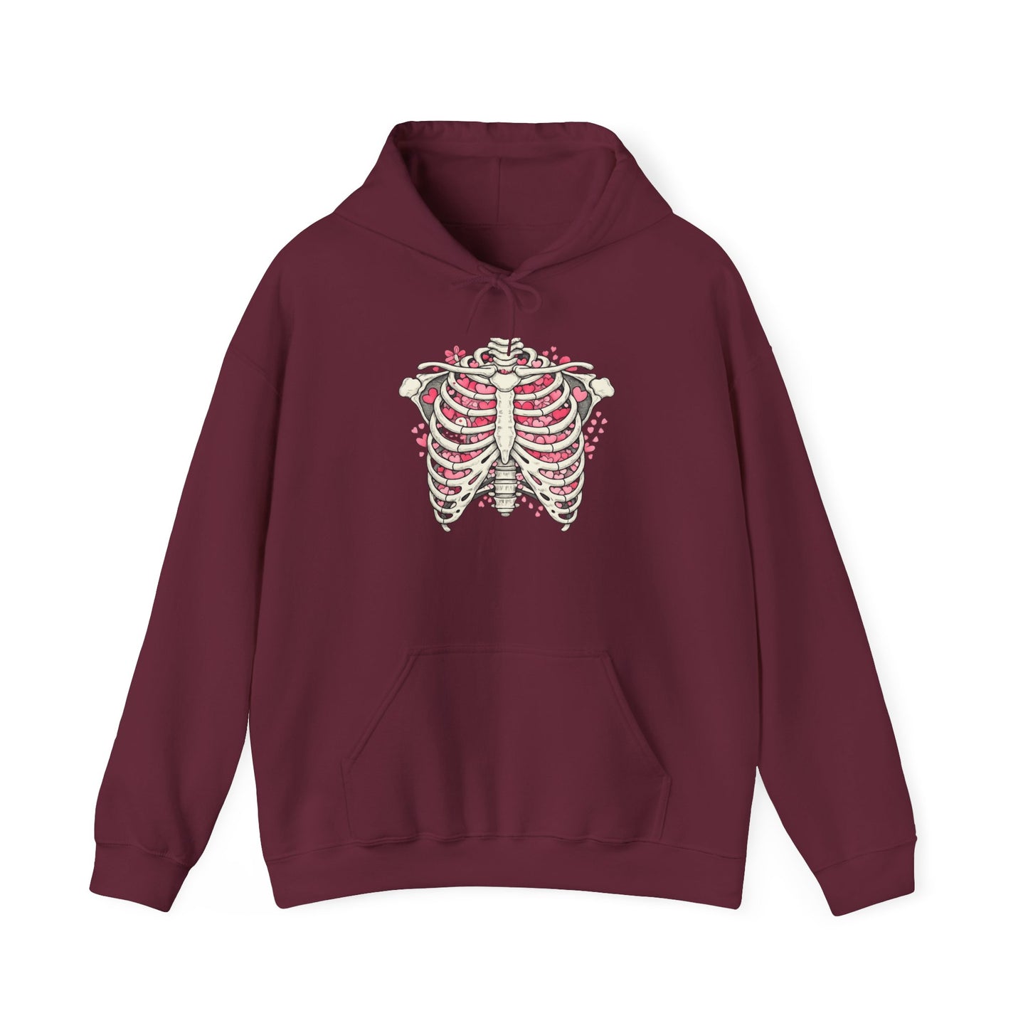 Ribcage Bloom Hoodie — Floral Skeleton Chest Graphic Sweatshirt